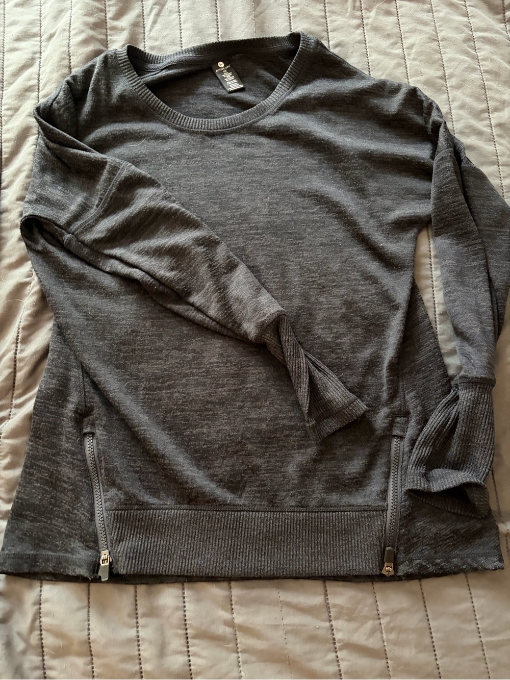 Active Life Charcoal Crewneck Sweater with Hem Zippers
